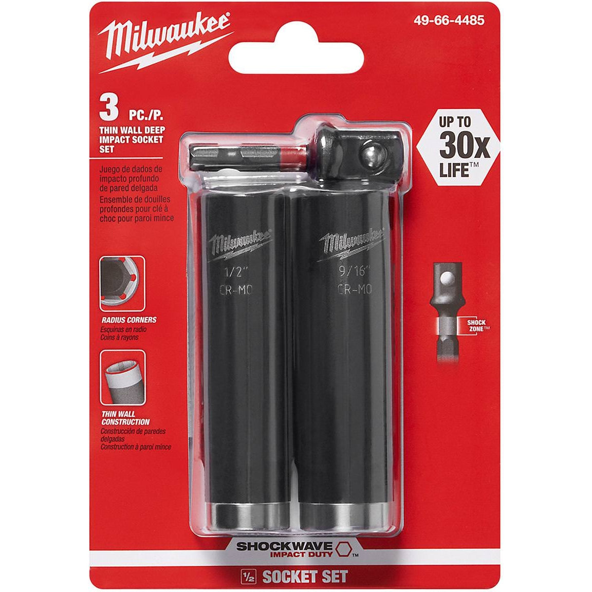Milwaukee 49-66-4485 Shockwave 1/2-Inch Dr 3-Piece  Impact Socket Set