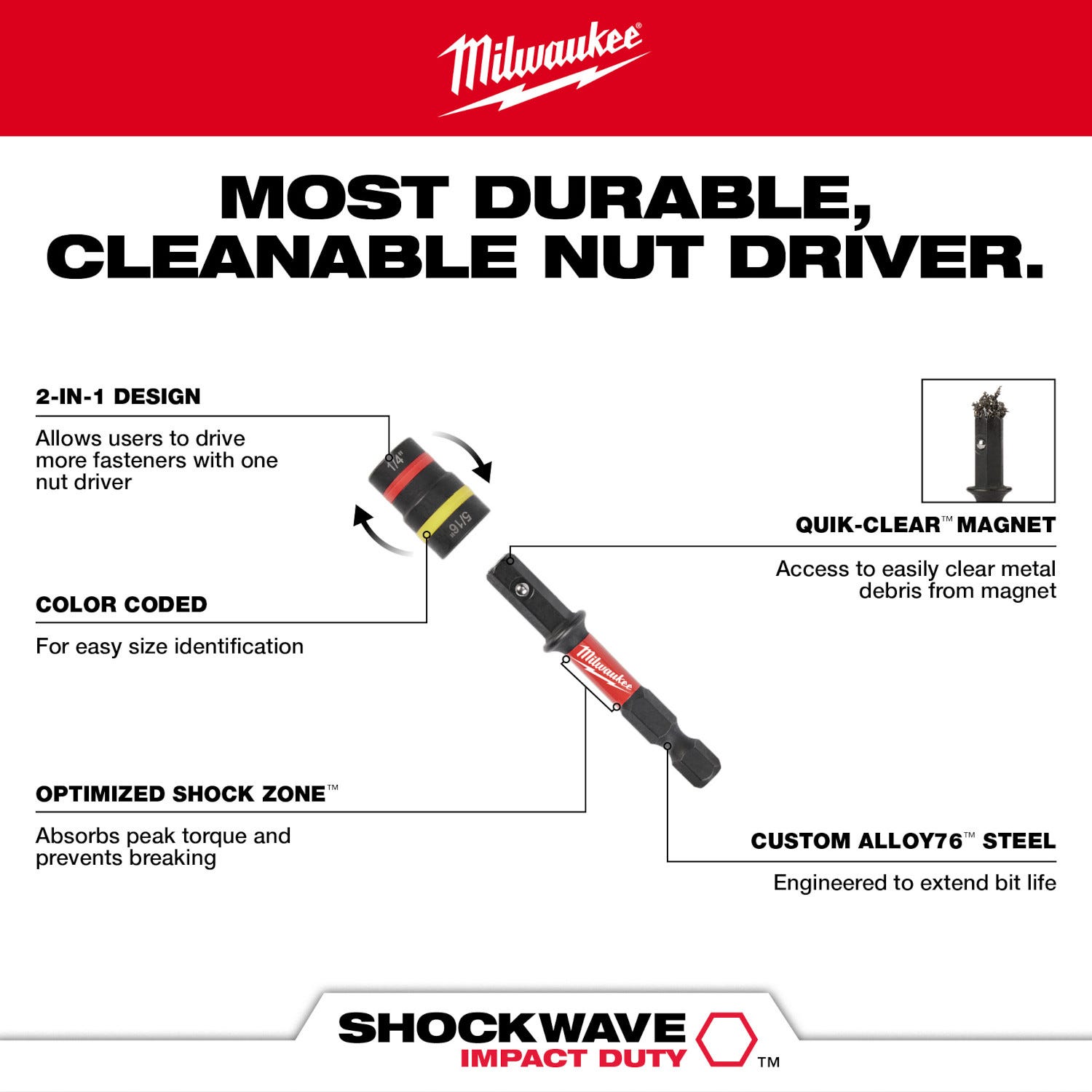 Milwaukee 49-66-4565 SHOCKWAVE Impact Duty QUIK-CLEAR 2-in-1 Magnetic Nut Driver Set 2PC