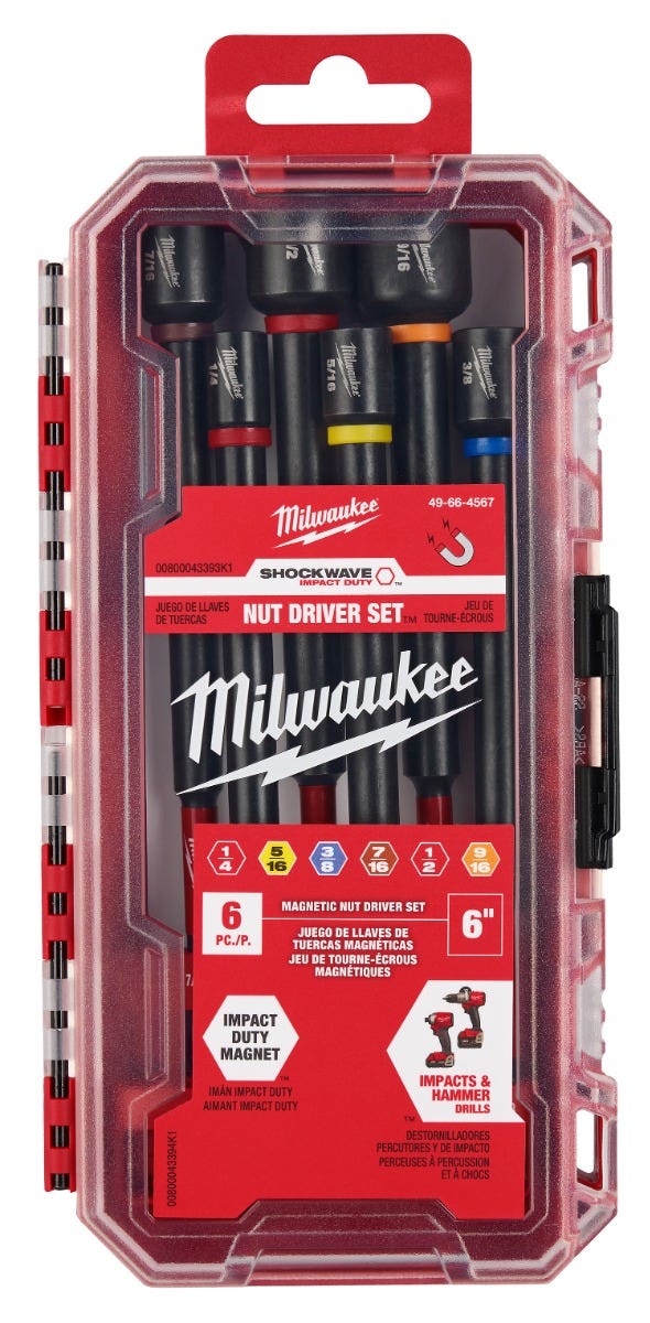 Milwaukee 49-66-4567 SHOCKWAVE Impact Duty 6" Magnetic Nut Driver Set 6PC