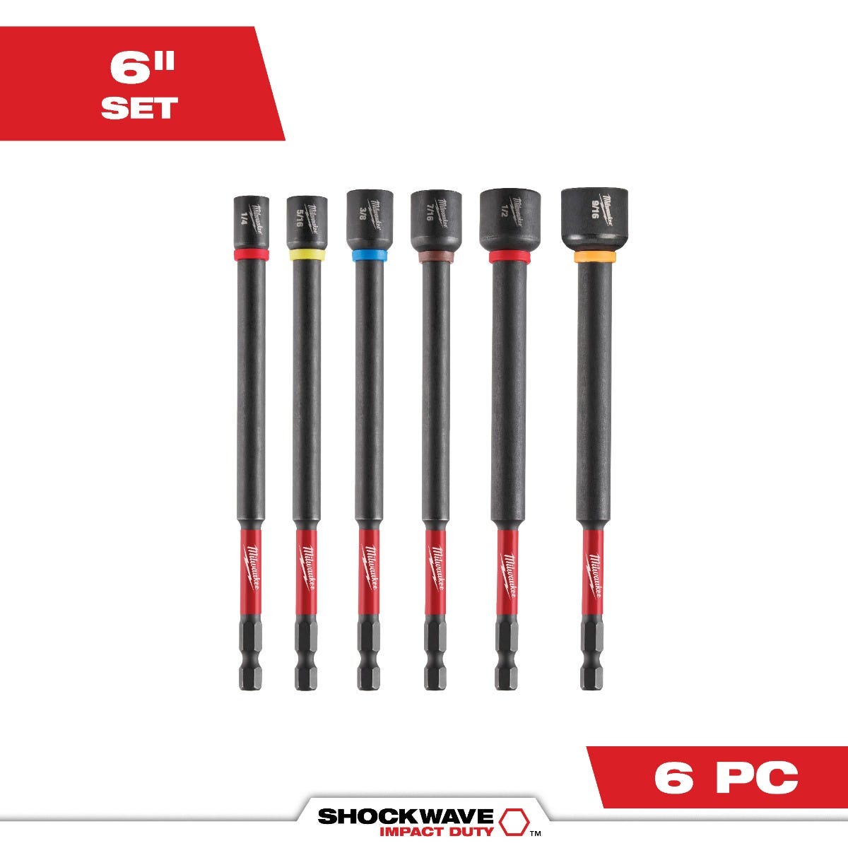 Milwaukee 49-66-4567 SHOCKWAVE Impact Duty 6" Magnetic Nut Driver Set 6PC