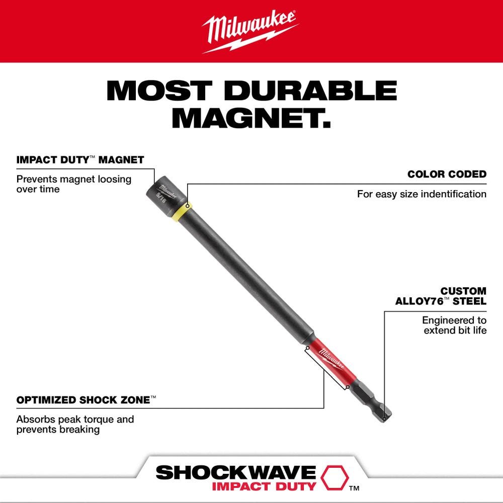 Milwaukee 49-66-4688 SHOCKWAVE Impact Duty 9/16" x 6" Magnetic Nut Driver BULK 10