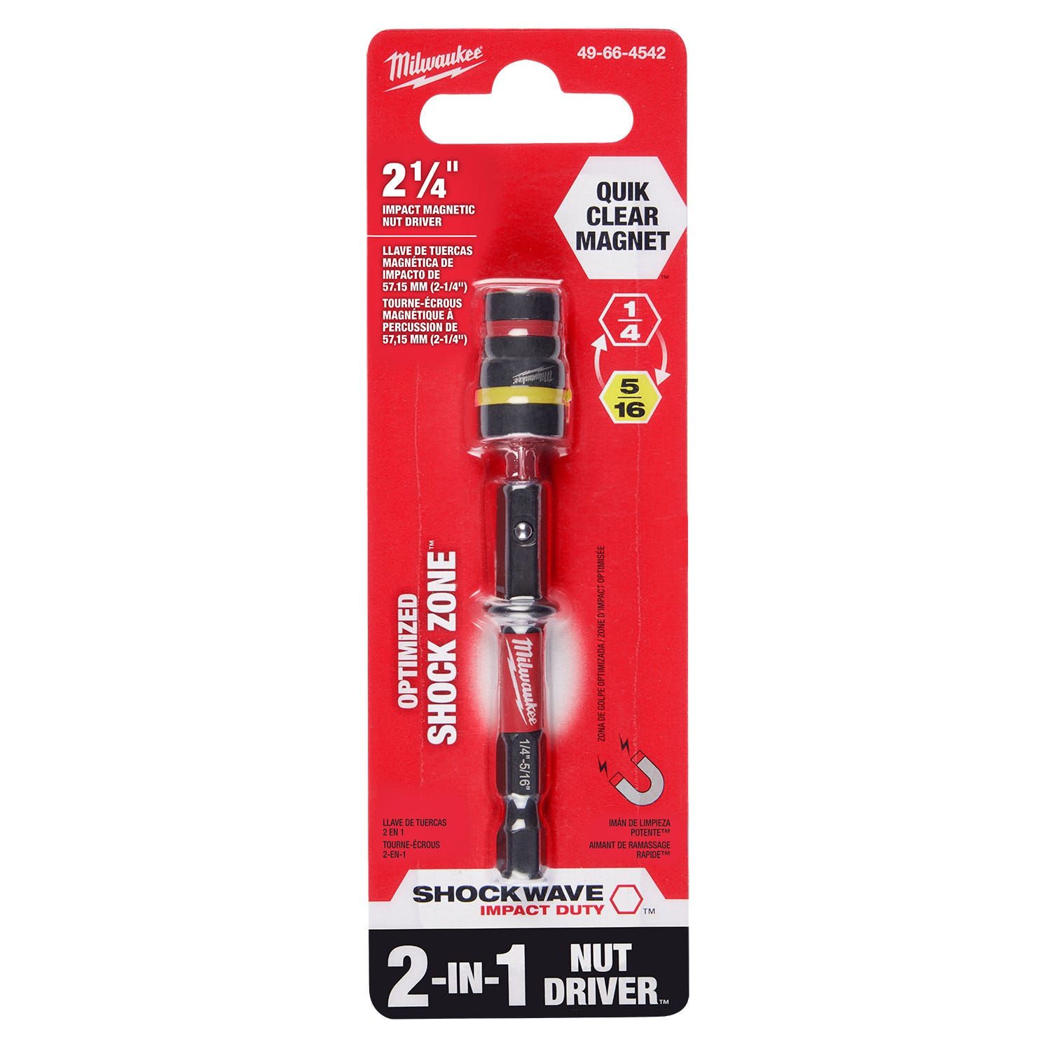 Milwaukee 49-66-4742 SHOCKWAVE Impact Duty 1/4" and 5/16" x 2-1/4" QUIK-CLEAR 2-in-1 Magnetic Nut Driver BULK 25