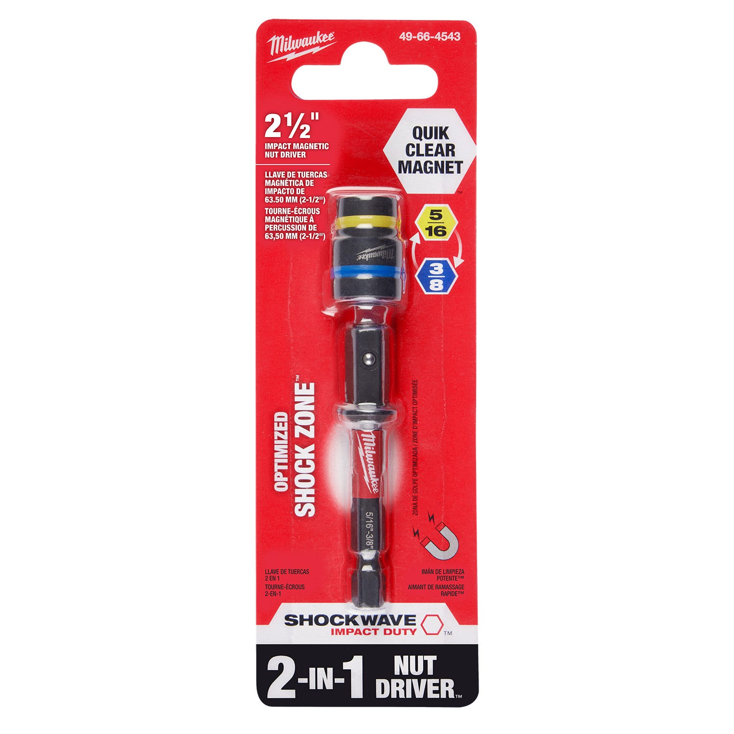 Milwaukee 49-66-4743 SHOCKWAVE Impact Duty 5/16" and 3/8" x 2-1/2" QUIK-CLEAR 2-in-1 Magnetic Nut Driver BULK 25