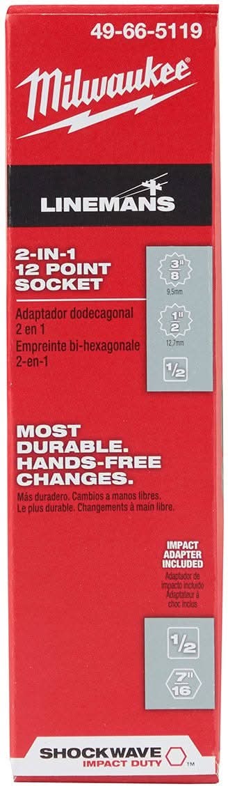 Milwaukee 49-66-5119 Shockwave Lineman's 12Pt 3/8-Inch& 1/2-Inch 2-In-1 Socket