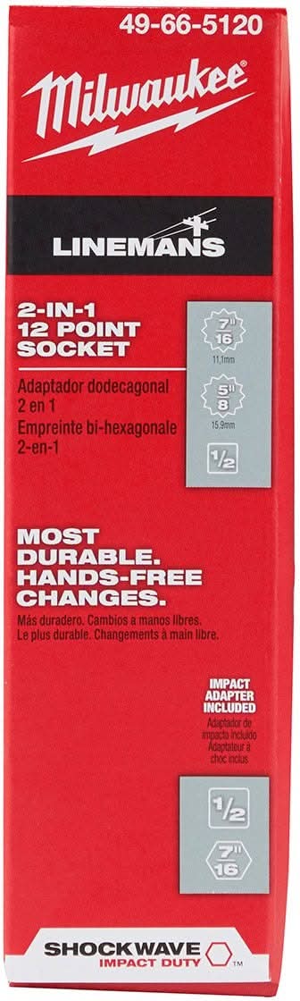 Milwaukee 49-66-5120 Shockwave Lineman's 12Pt 7/16-Inch &5/8-Inch 2-In-1 Socket
