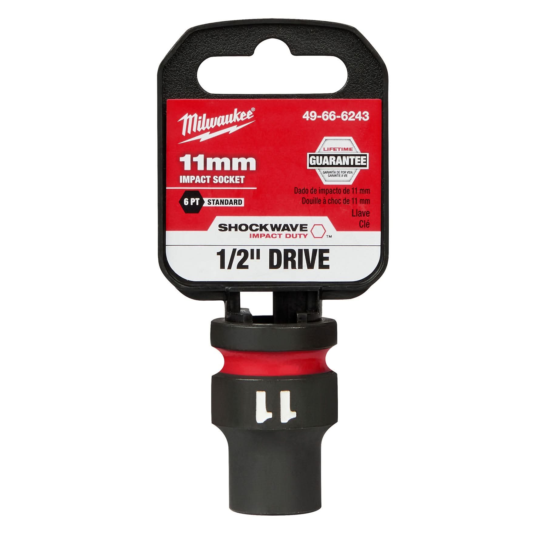 Milwaukee 49-66-6243 SHOCKWAVE Impact Duty 1/2-Inch Drive 11MM Standard 6 Point Socket