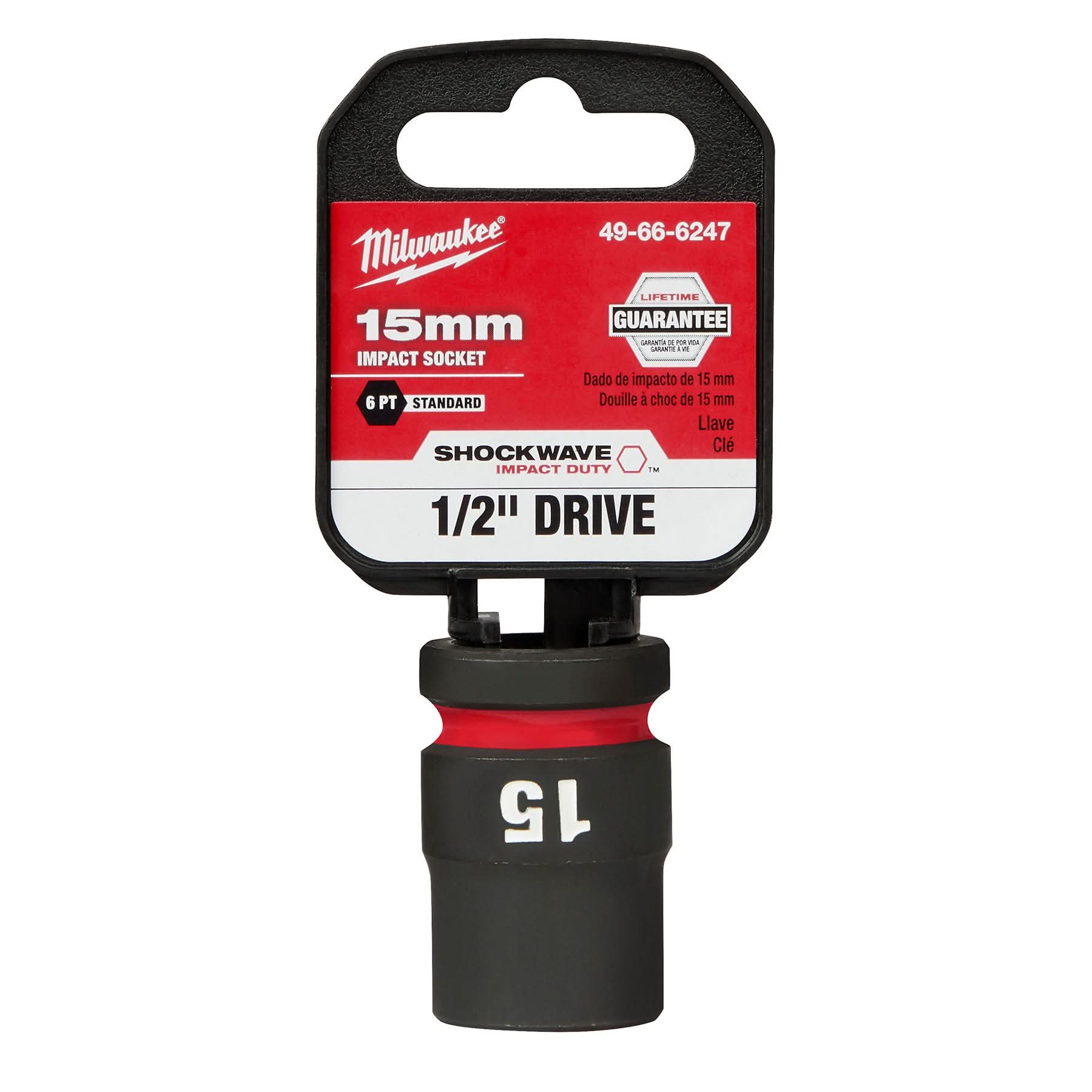 Milwaukee 49-66-6247 SHOCKWAVE Impact Duty 1/2-Inch Drive 15MM Standard 6 Point Socket