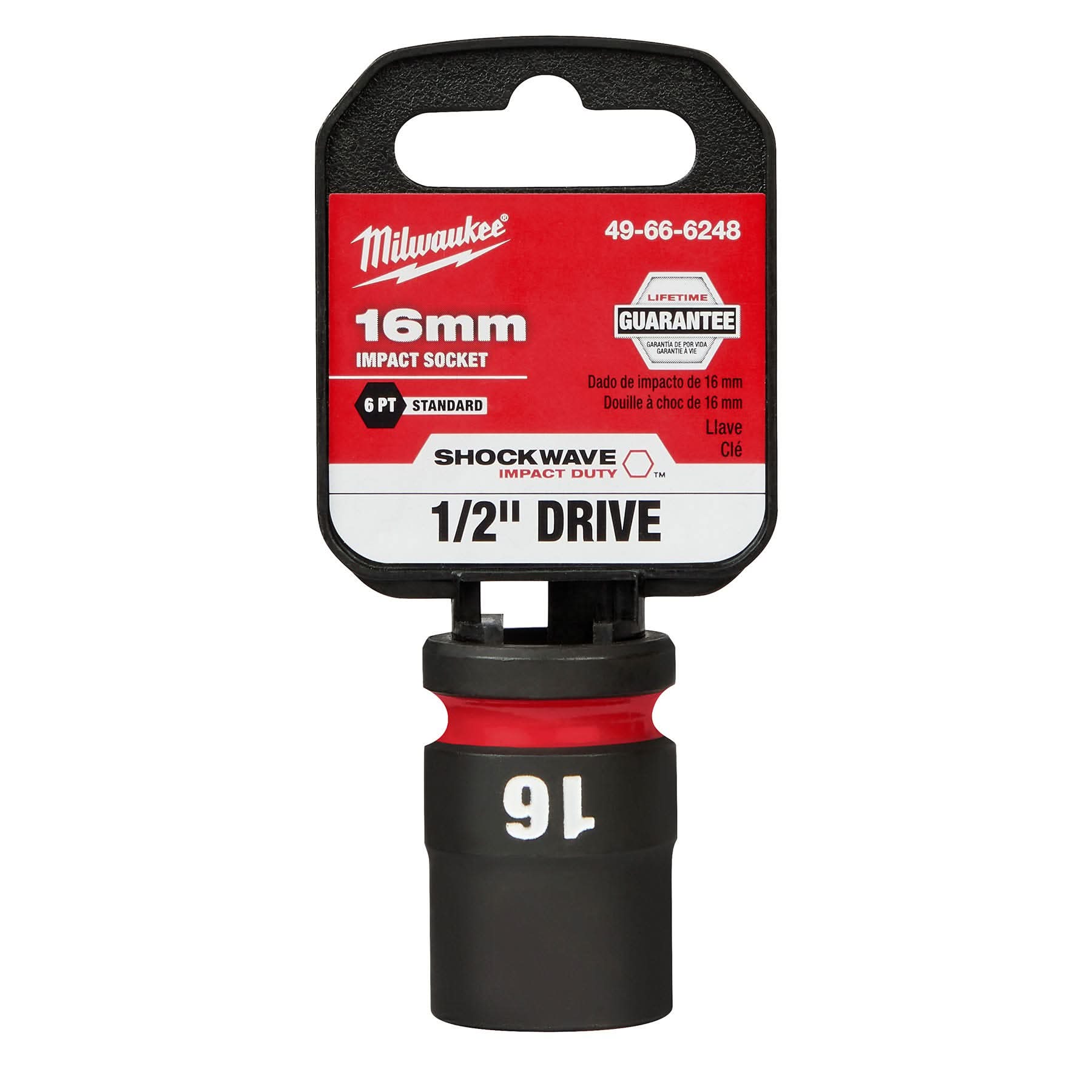 Milwaukee 49-66-6248 SHOCKWAVE Impact Duty 1/2-Inch Drive 16MM Standard 6 Point Socket