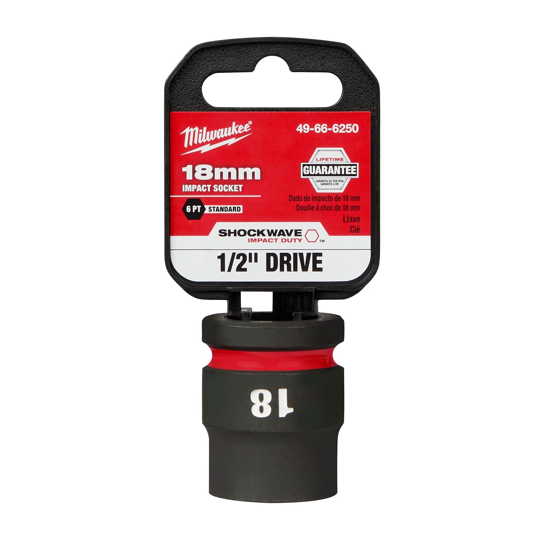 Milwaukee 49-66-6250 SHOCKWAVE Impact Duty 1/2-Inch Drive 18MM Standard 6 Point Socket