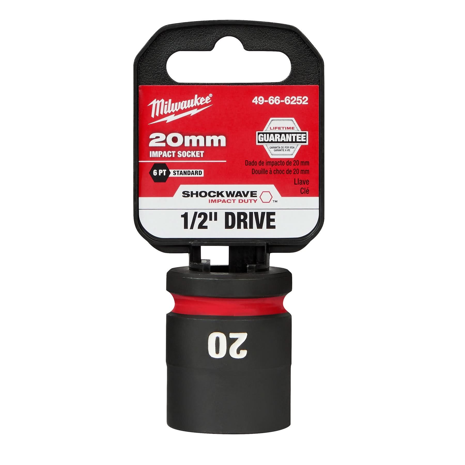 Milwaukee 49-66-6252 SHOCKWAVE Impact Duty 1/2-Inch Drive 20MM Standard 6 Point Socket