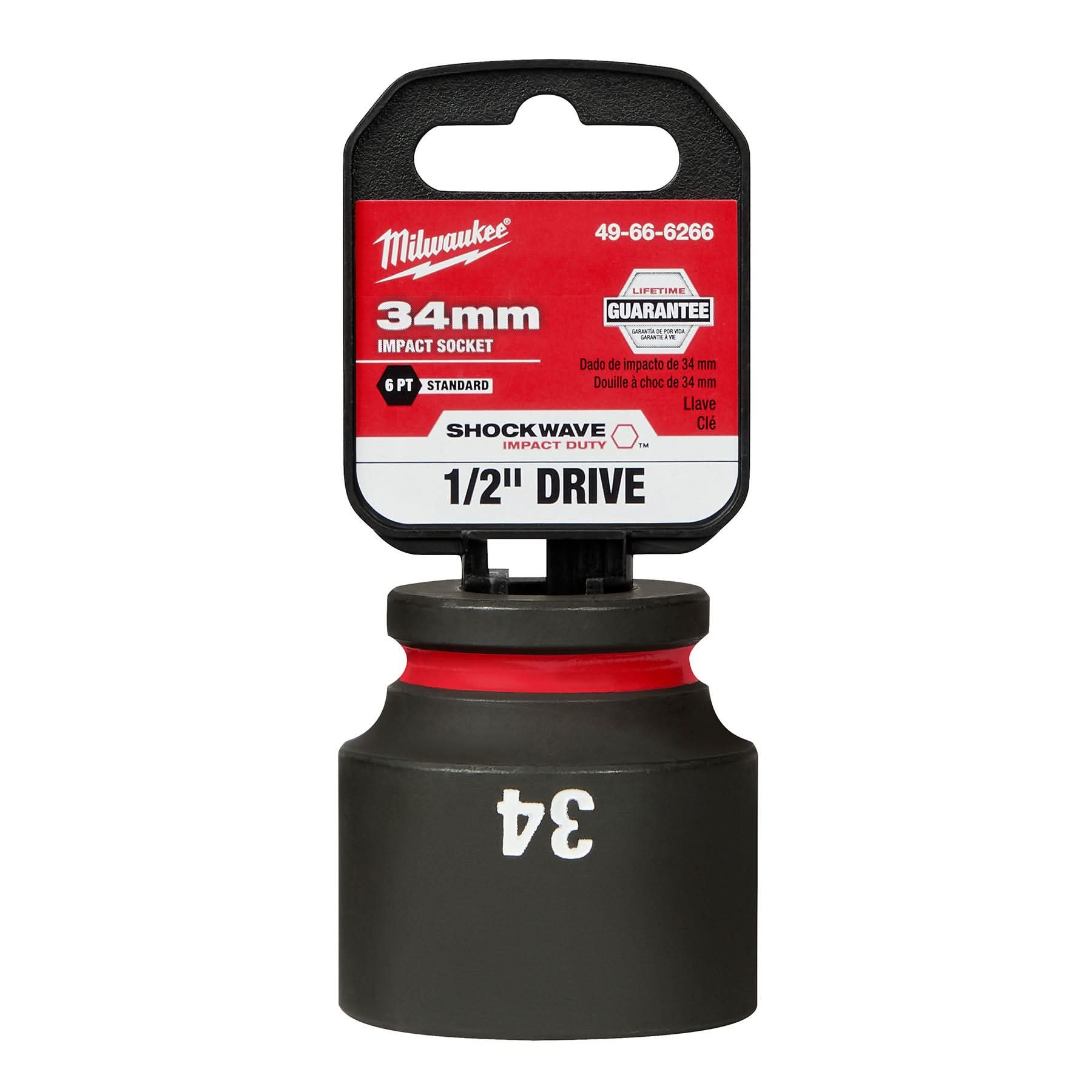 Milwaukee 49-66-6266 SHOCKWAVE Impact Duty 1/2-Inch Drive 34MM Standard 6 Point Socket