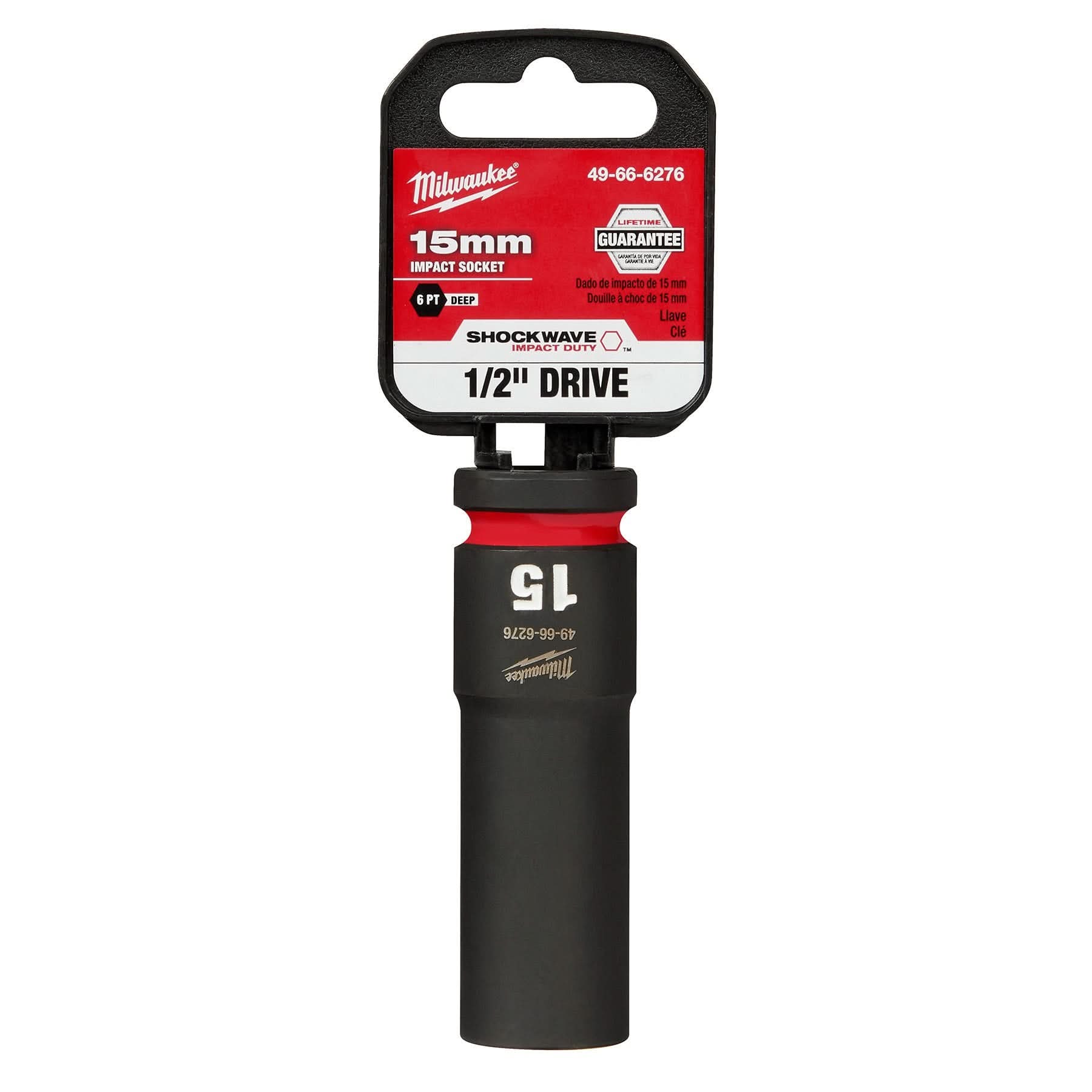 Milwaukee 49-66-6276 SHOCKWAVE Impact Duty 1/2-Inch Drive 15MM Deep 6 Point Socket