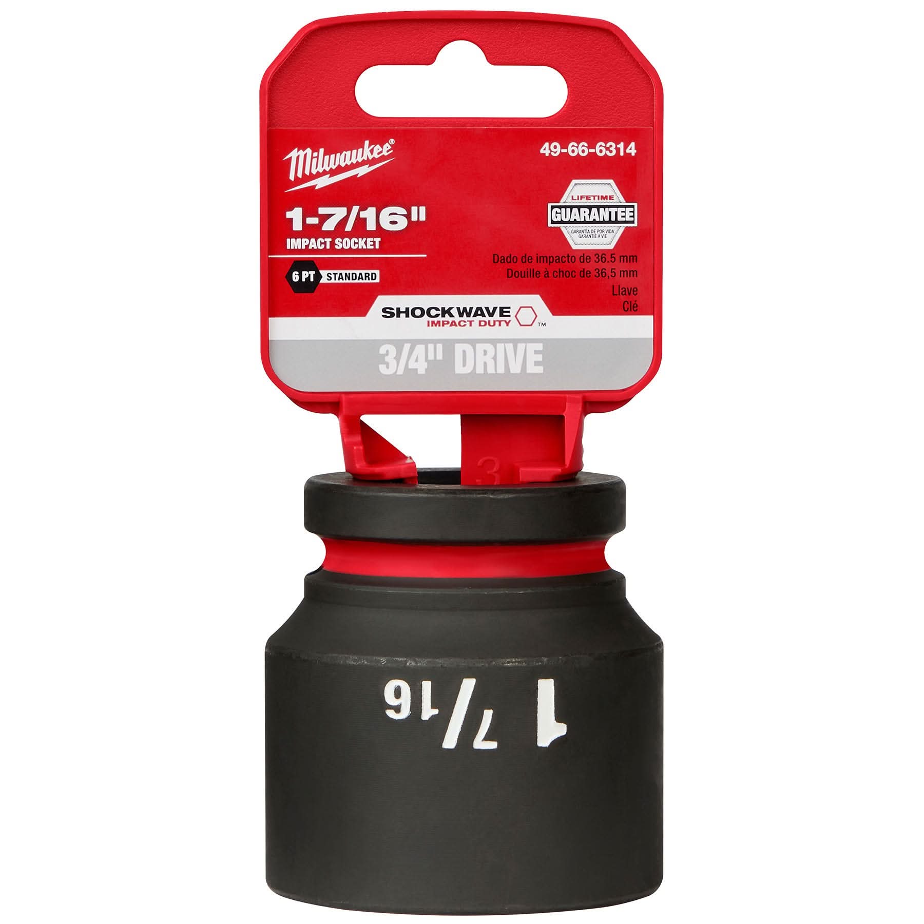 Milwaukee 49-66-6314 SHOCKWAVE Impact Duty 3/4-Inch Drive 1-7/16-Inch Standard 6 Point Socket