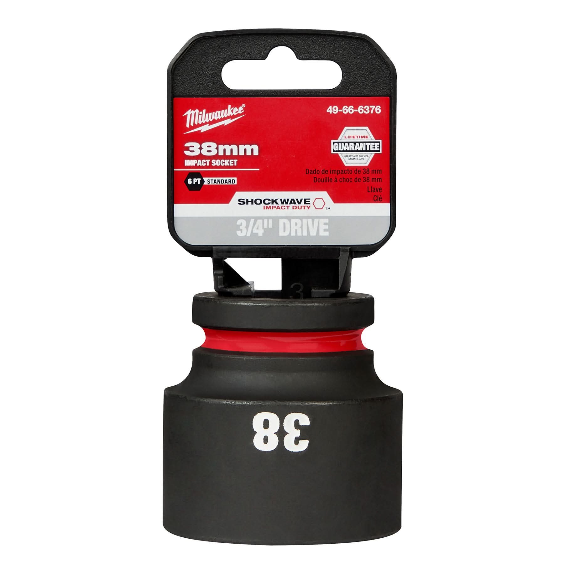 Milwaukee 49-66-6376 SHOCKWAVE Impact Duty 3/4-Inch Drive 38MM Standard 6 Point Socket
