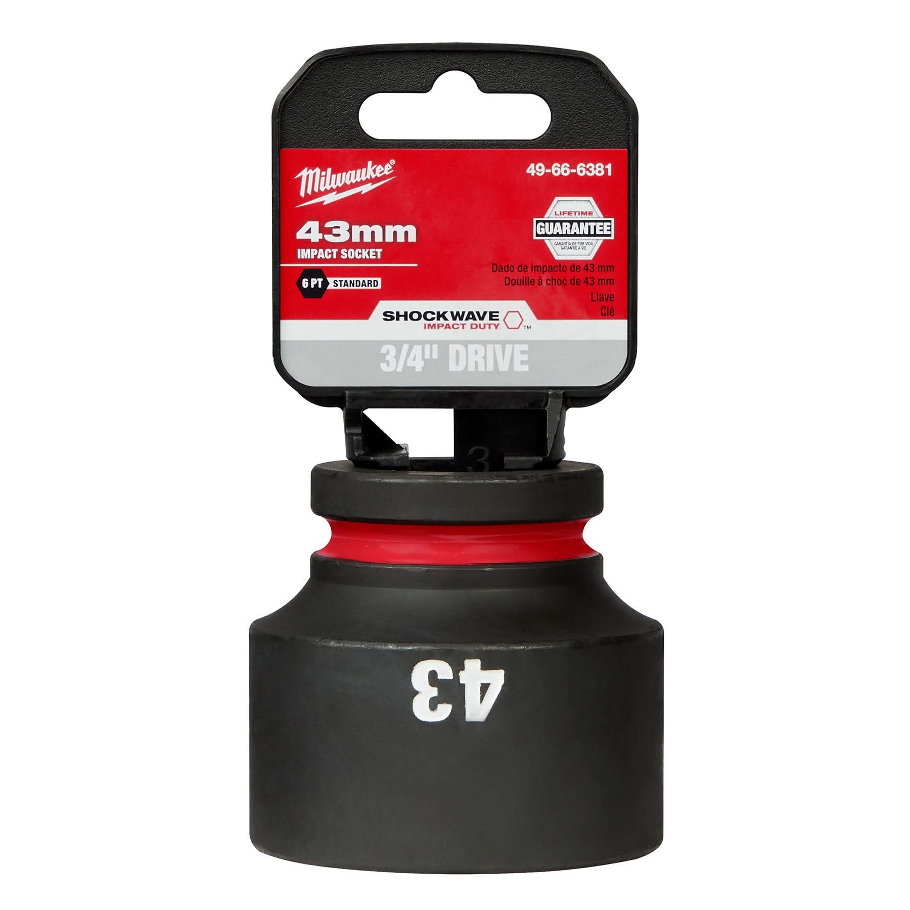 Milwaukee 49-66-6381 SHOCKWAVE Impact Duty 3/4-Inch Drive 43MM Standard 6 Point Socket