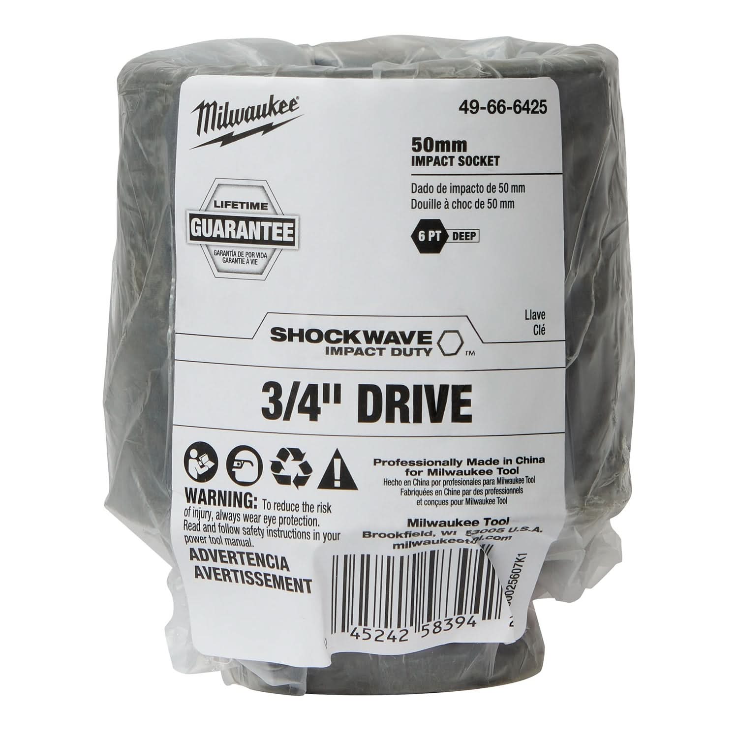 Milwaukee 49-66-6425 SHOCKWAVE Impact Duty 3/4-Inch Drive 50MM Deep 6 Point Socket