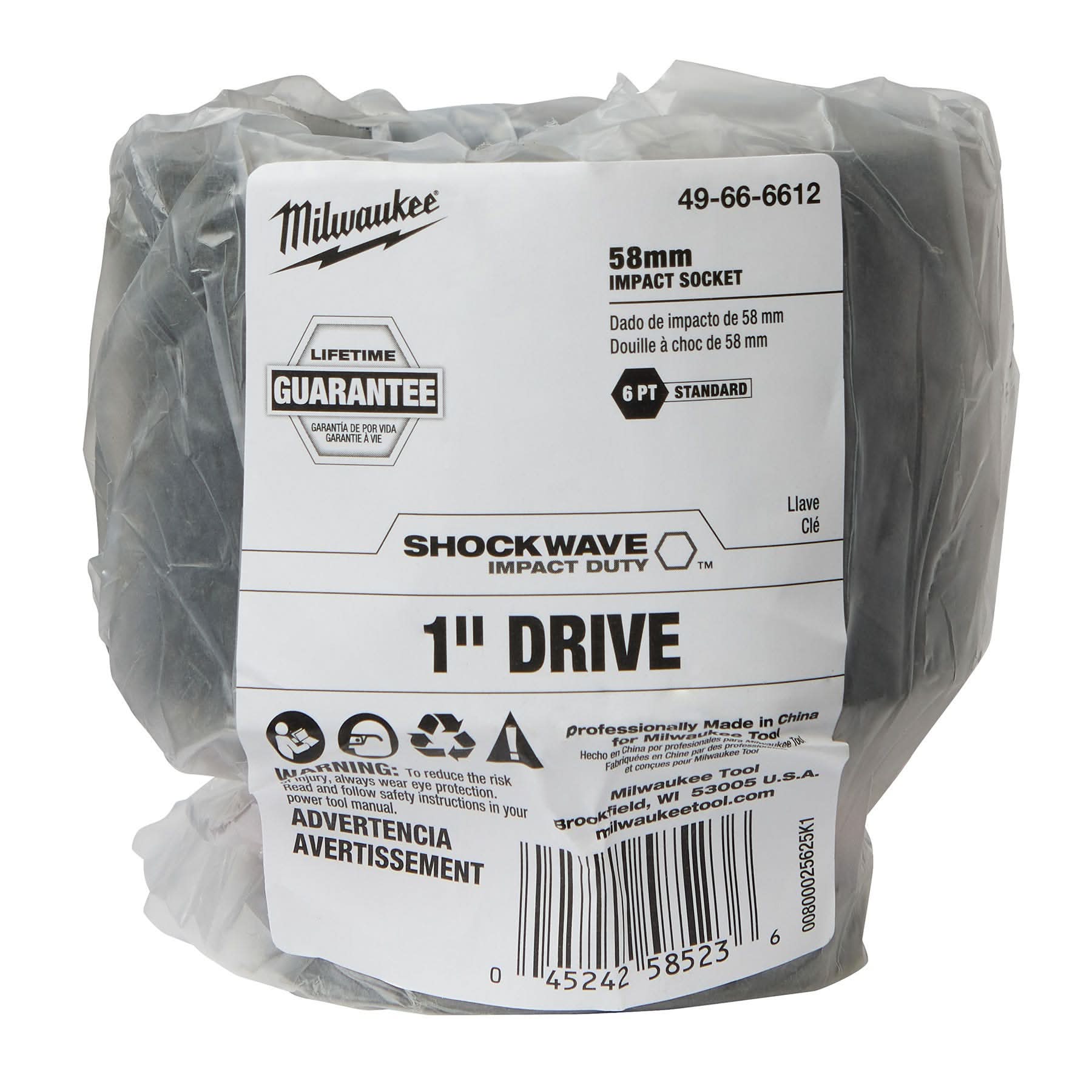 Milwaukee 49-66-6612 SHOCKWAVE Impact Duty 1-Inch Drive 58MM Standard 6 Point Socket