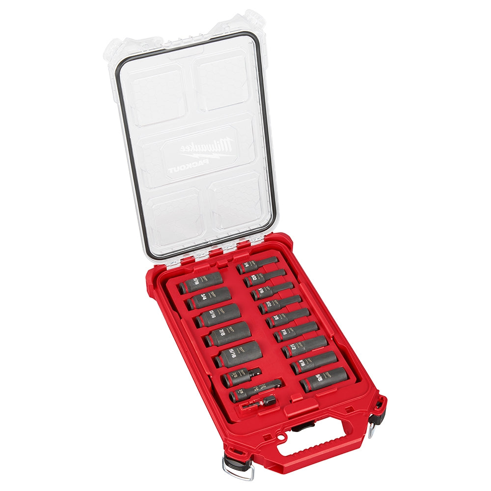 Milwaukee 49-66-6800 SHOCKWAVE Impact Duty Socket 3/8" Drive 17-Piece SAE PACKOUT Set
