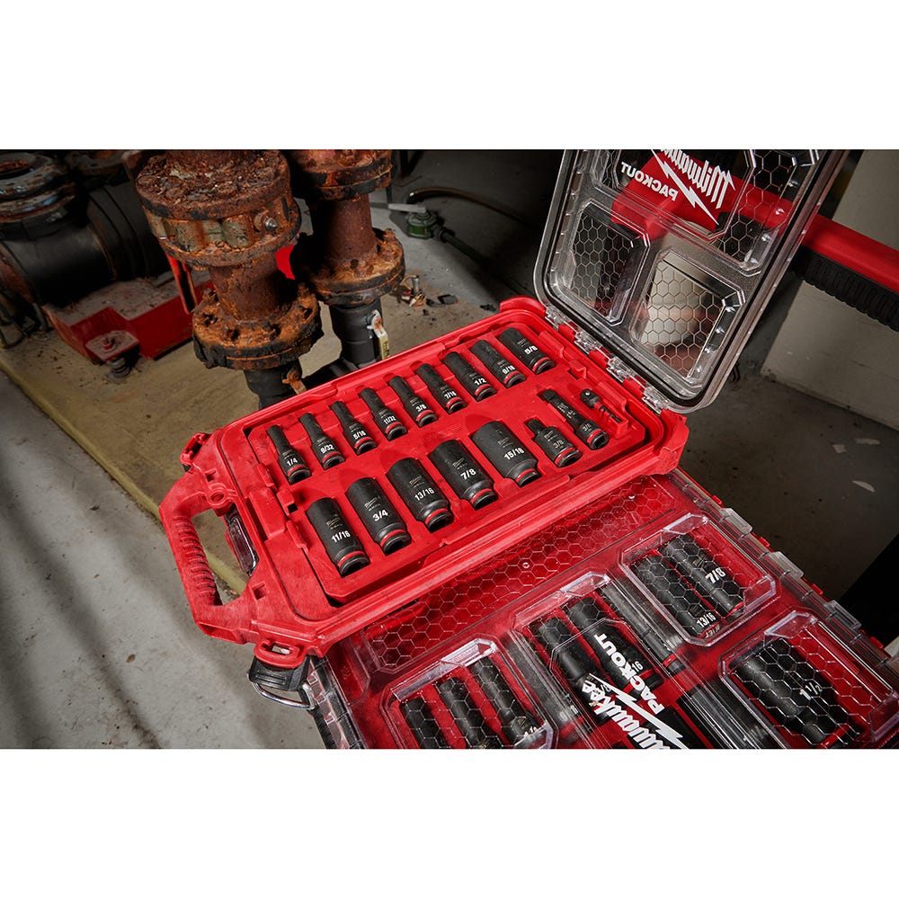 Milwaukee 49-66-6800 SHOCKWAVE Impact Duty Socket 3/8" Drive 17-Piece SAE PACKOUT Set