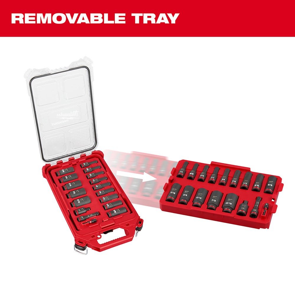 Milwaukee 49-66-6800 SHOCKWAVE Impact Duty Socket 3/8" Drive 17-Piece SAE PACKOUT Set