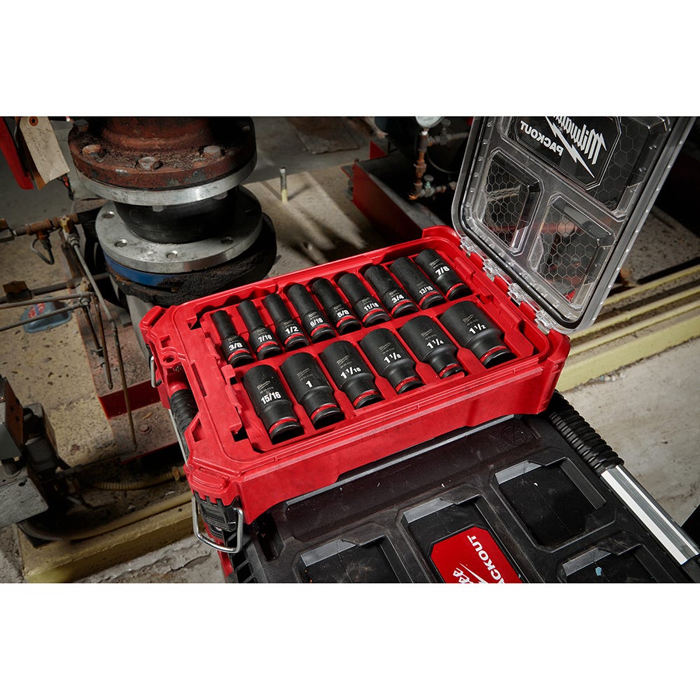 Milwaukee 49-66-6802 SHOCKWAVE Impact Duty Socket 1/2"-Drive 15-Piece SAE PACKOUT Set