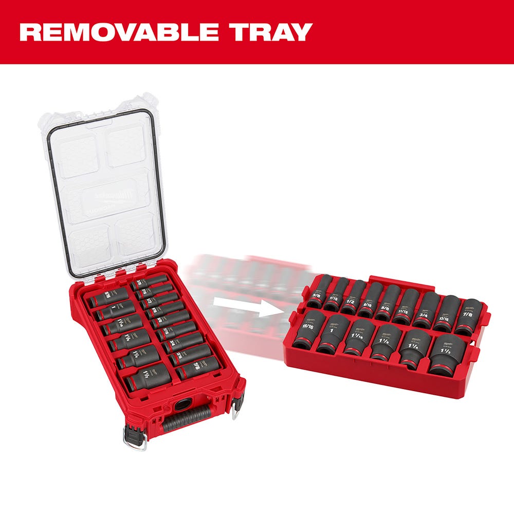 Milwaukee 49-66-6802 SHOCKWAVE Impact Duty Socket 1/2"-Drive 15-Piece SAE PACKOUT Set