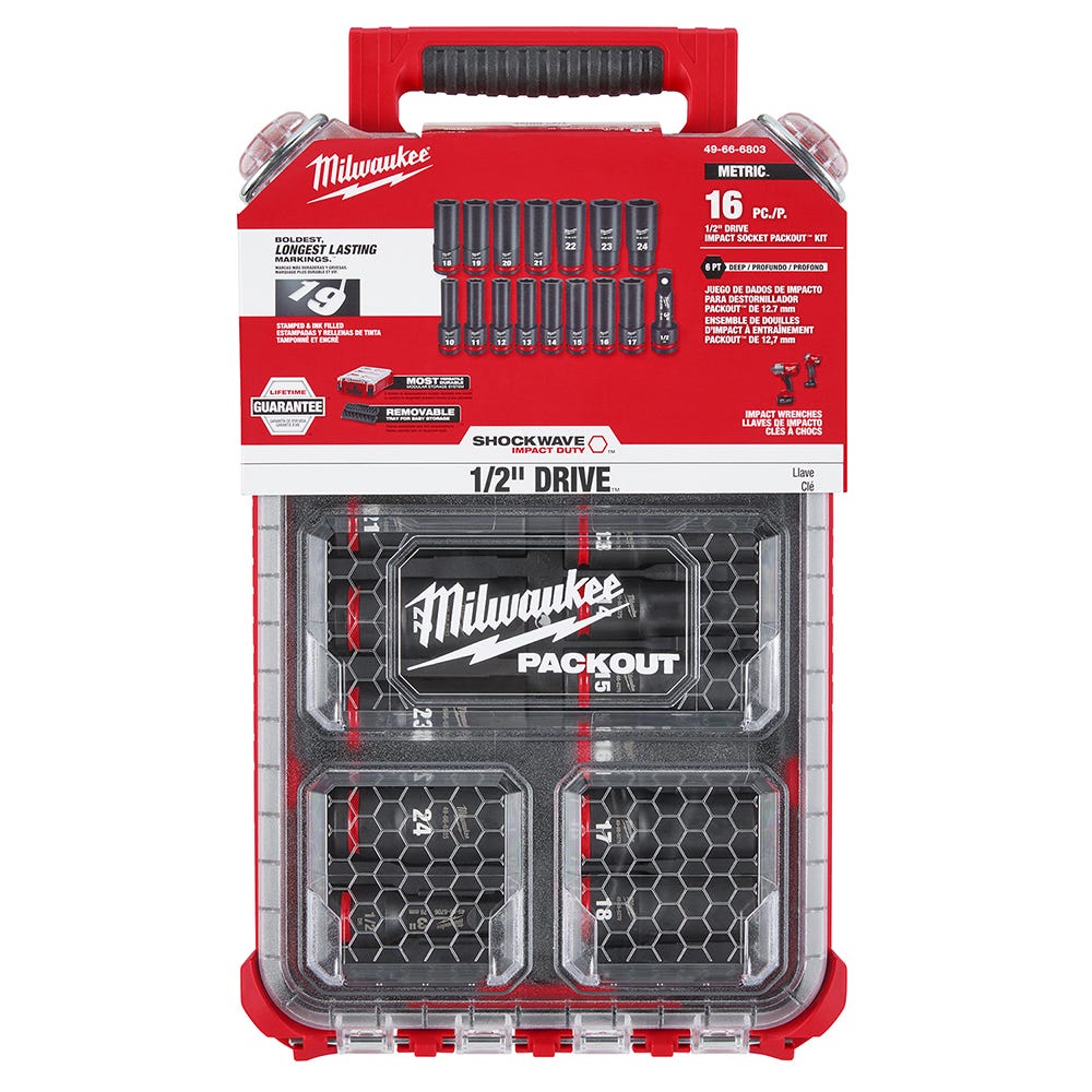 Milwaukee 49-66-6803 SHOCKWAVE Impact Duty Socket 1/2"-Drive 16-Piece Metric PACKOUT Set