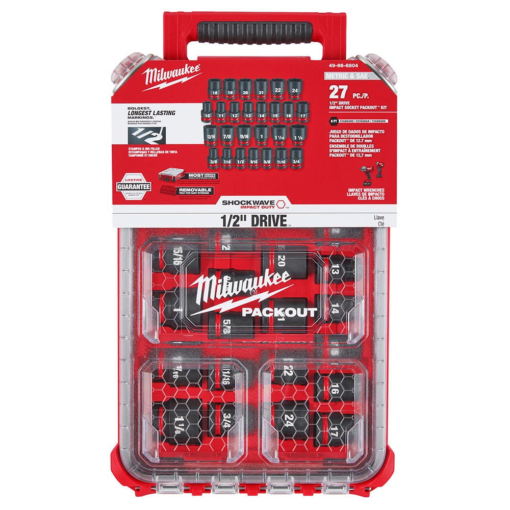 Milwaukee 49-66-6804 SHOCKWAVE Impact Duty Socket 1/2"-Drive 27-Piece Metric PACKOUT Set
