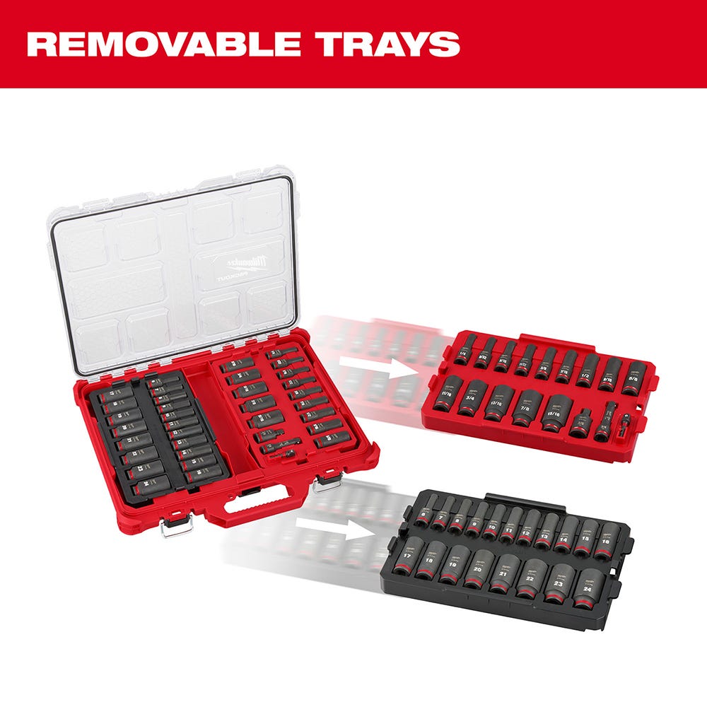 Milwaukee 49-66-6805 SHOCKWAVE Impact Duty Socket 3/8"-Drive 36-Piece PACKOUT Set