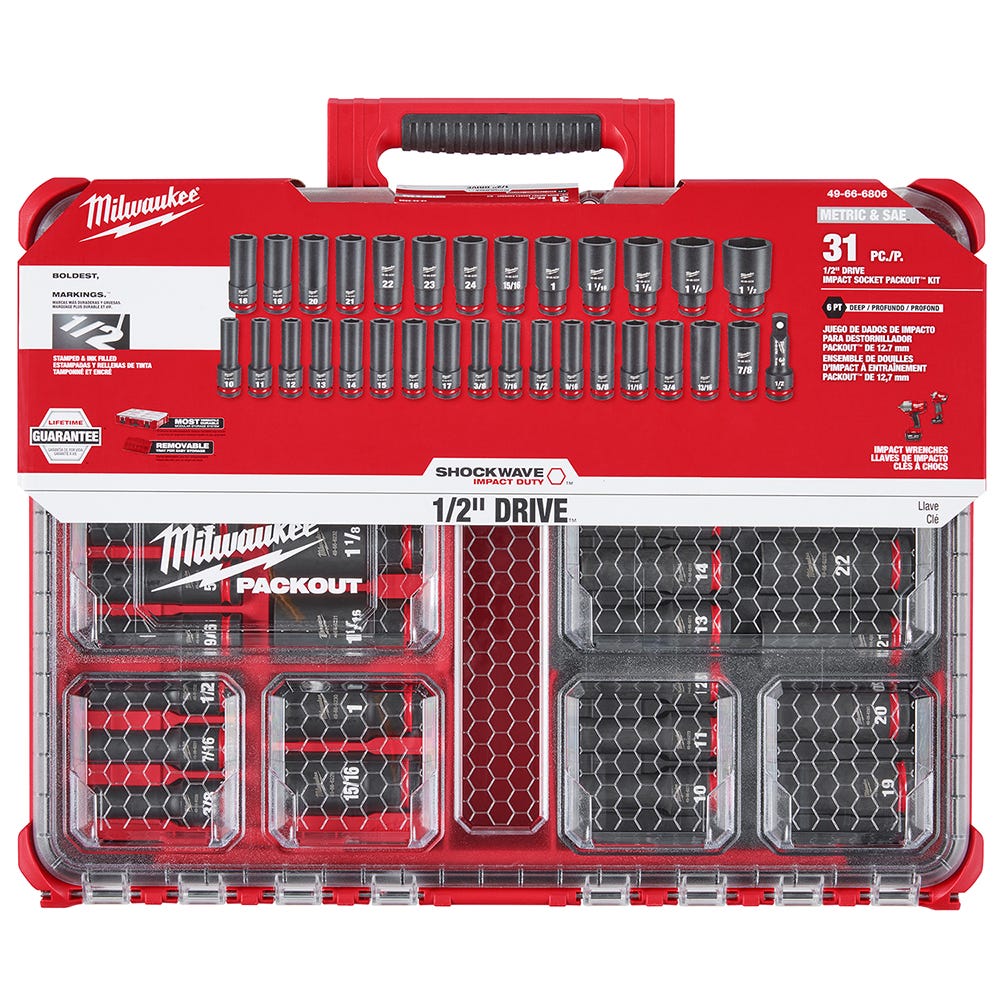 Milwaukee 49-66-6806 SHOCKWAVE Impact Duty Socket 1/2"-Drive 31-Piece PACKOUT Set