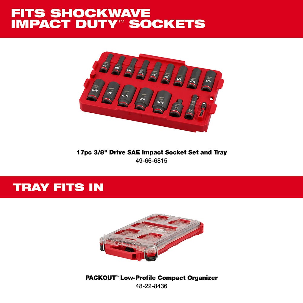 49-66-6815 SHOCKWAVE Impact Duty Socket 3/8" Dr 17PC SAE TRAY Set