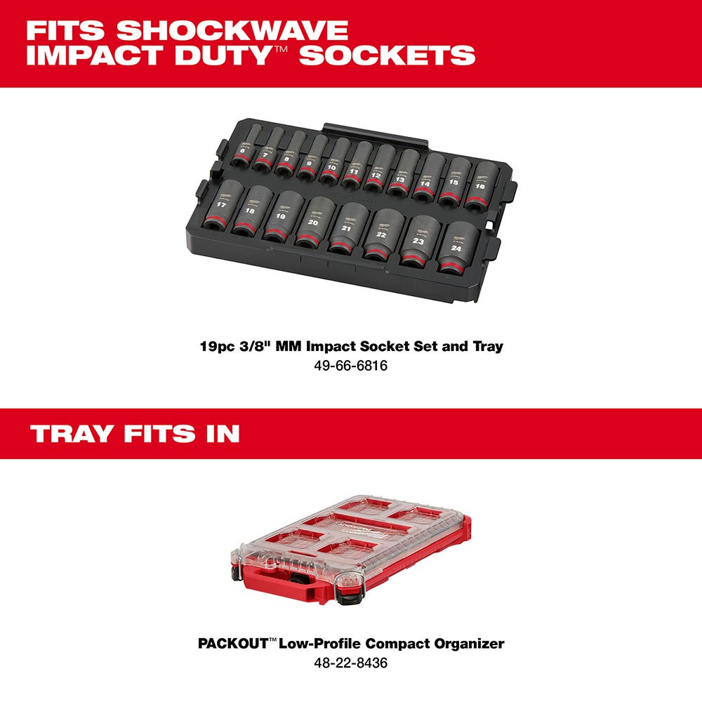 49-66-6816 SHOCKWAVE Impact Duty Socket 3/8" Dr 19PC MM TRAY Set
