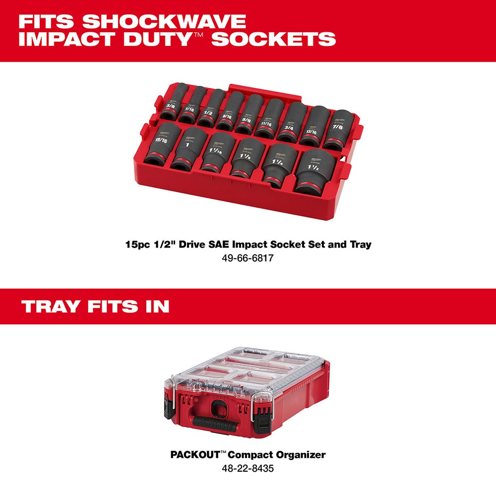 49-66-6817 SHOCKWAVE Impact Duty Socket 1/2" Dr 15PC SAE TRAY Set