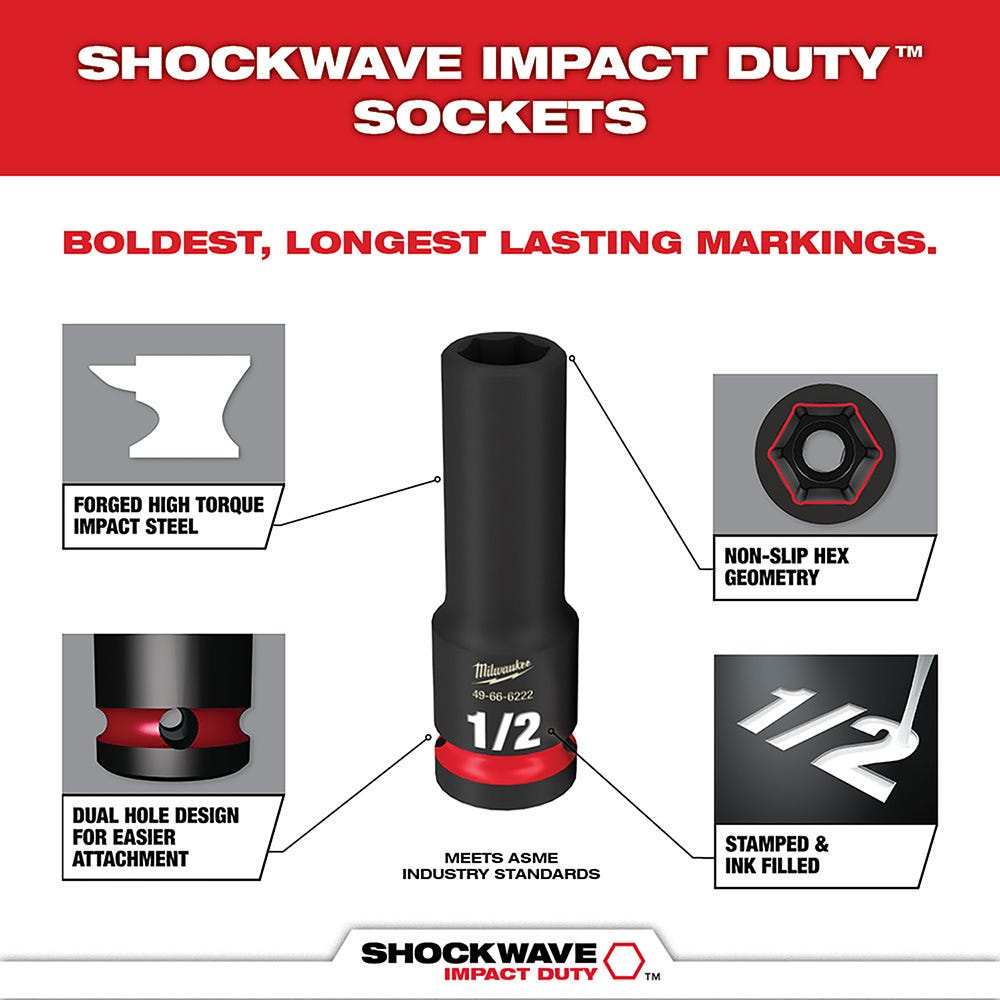 49-66-6817 SHOCKWAVE Impact Duty Socket 1/2" Dr 15PC SAE TRAY Set