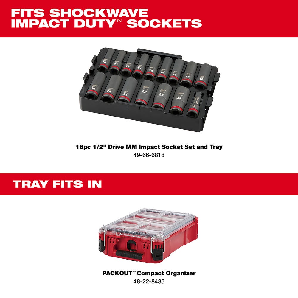 49-66-6818 SHOCKWAVE Impact Duty Socket 1/2" Dr 16PC MM TRAY Set