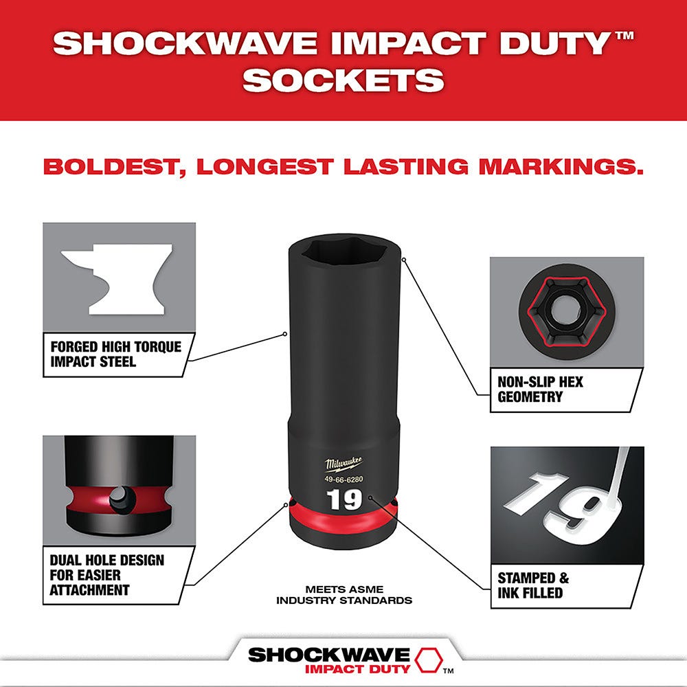 49-66-6818 SHOCKWAVE Impact Duty Socket 1/2" Dr 16PC MM TRAY Set