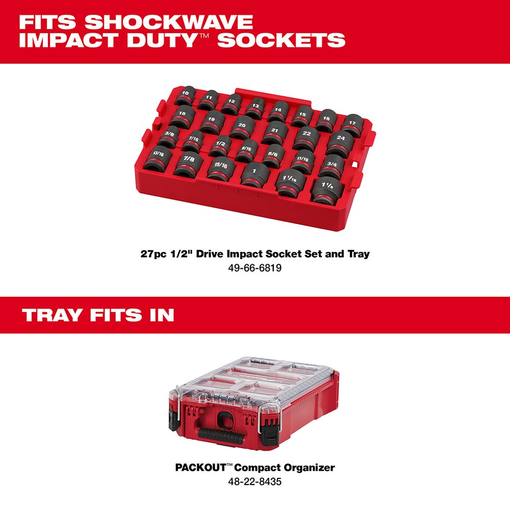49-66-6819 SHOCKWAVE Impact Duty Socket 1/2" Dr 27PC SAE TRAY Set