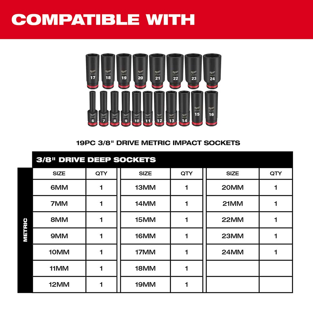 49-66-6831 Impact Socket 3/8" Dr 19PC MM TRAY ONLY