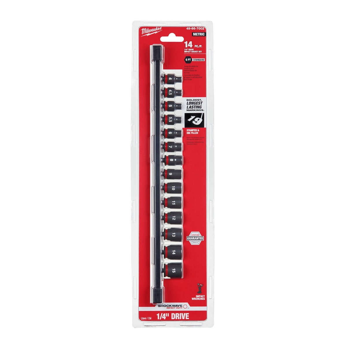 Milwaukee 49-66-7002 14-Piece SHOCKWAVE 1/4-Inch Metric Standard 6-Point Impact Duty Socket Set