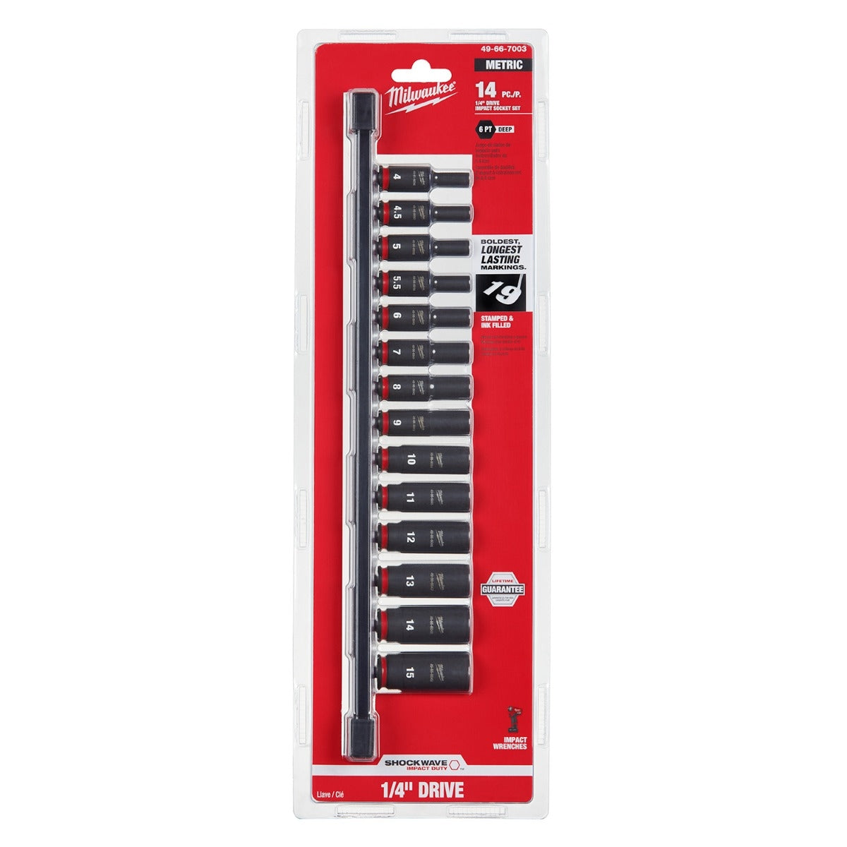 Milwaukee 49-66-7003 14-Piece SHOCKWAVE 1/4-Inch Metric Deep 6-Point Impact Duty Socket Set