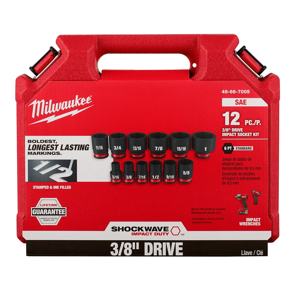 Milwaukee 49-66-7005 12-Piece SHOCKWAVE 3/8-Inch Drive SAE Standard 6-Point Impact Duty Socket Set (PROMO)