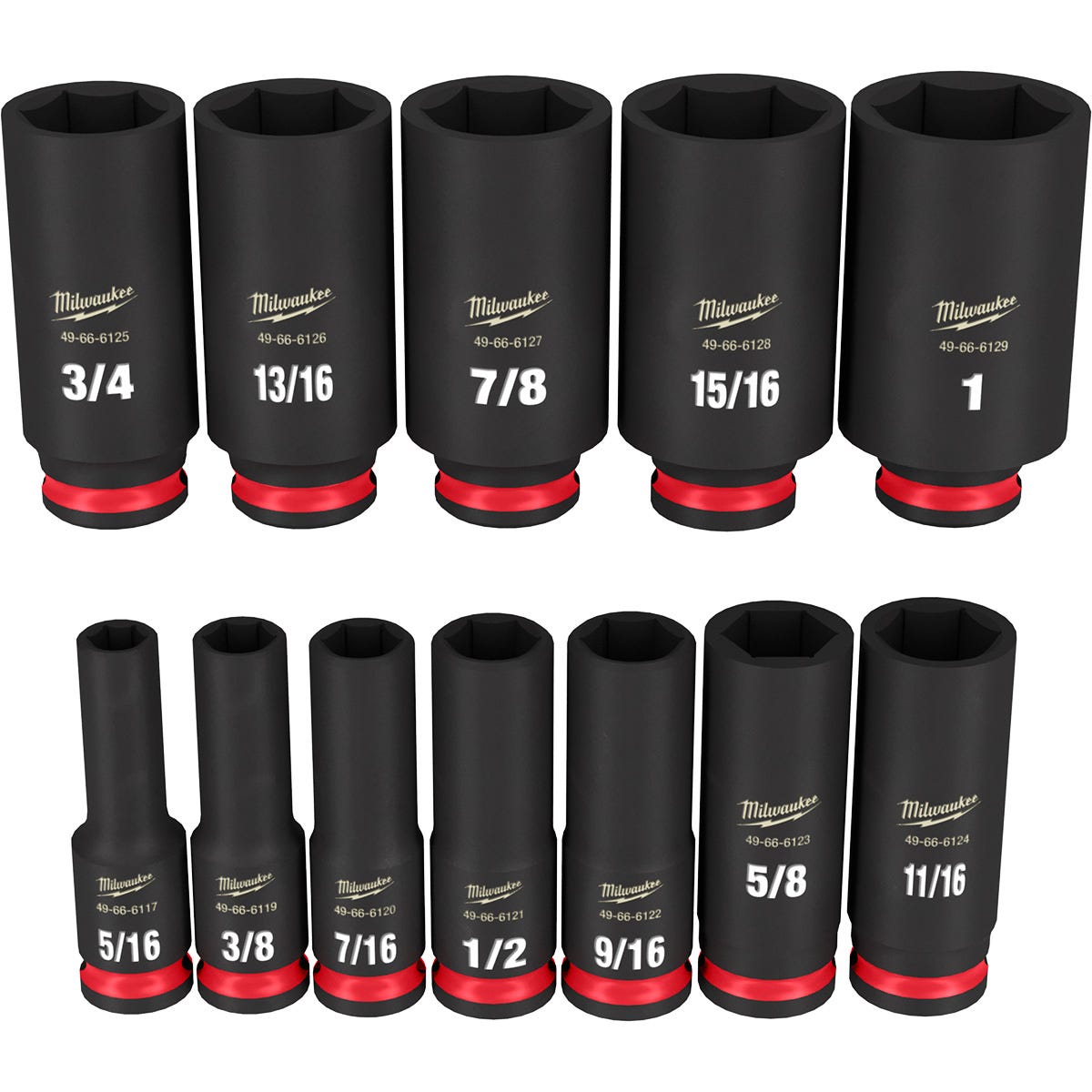 Milwaukee 49-66-7006 12-Piece SHOCKWAVE 3/8-Inch Drive SAE Deep 6-Point Impact Duty Socket Set