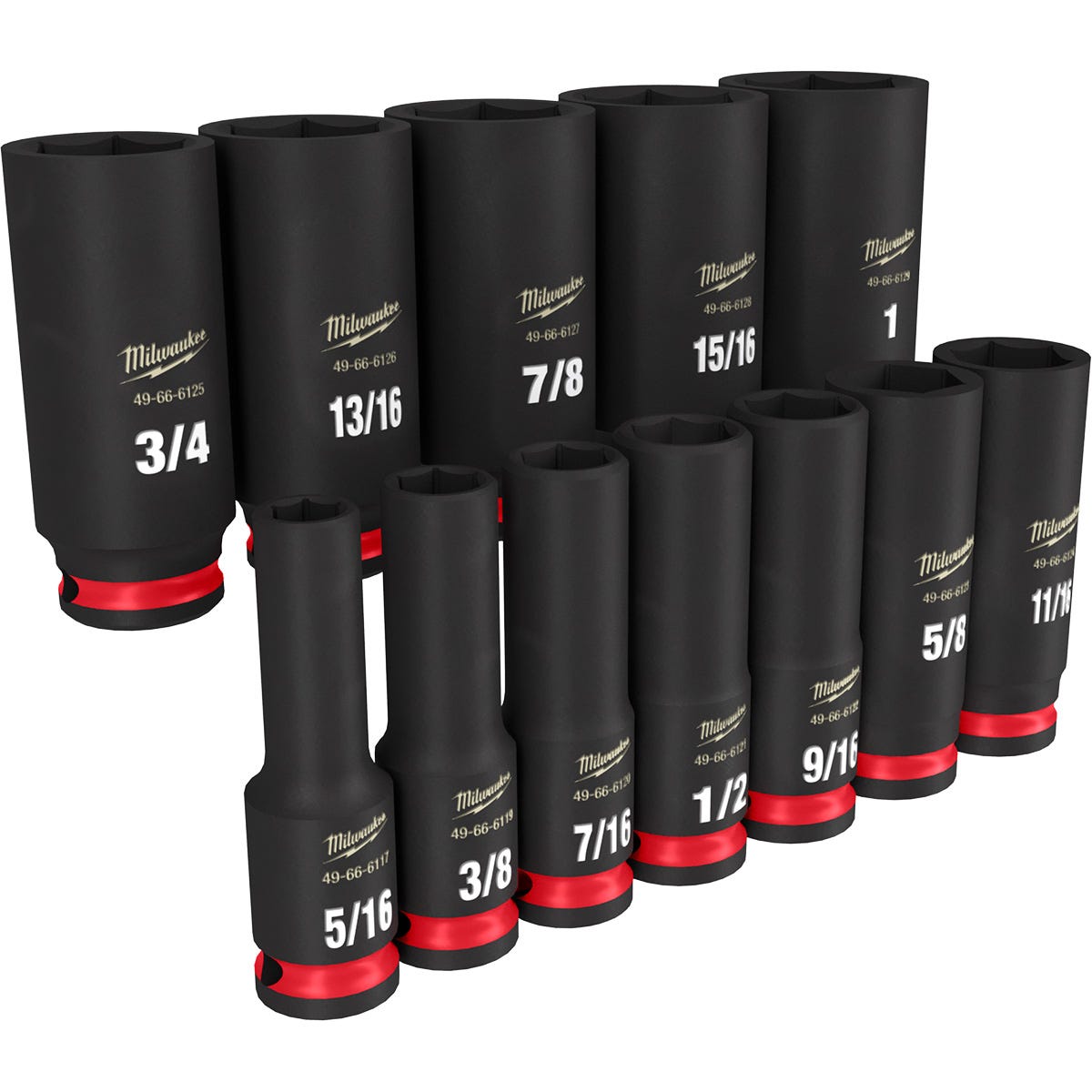 Milwaukee 49-66-7006 12-Piece SHOCKWAVE 3/8-Inch Drive SAE Deep 6-Point Impact Duty Socket Set