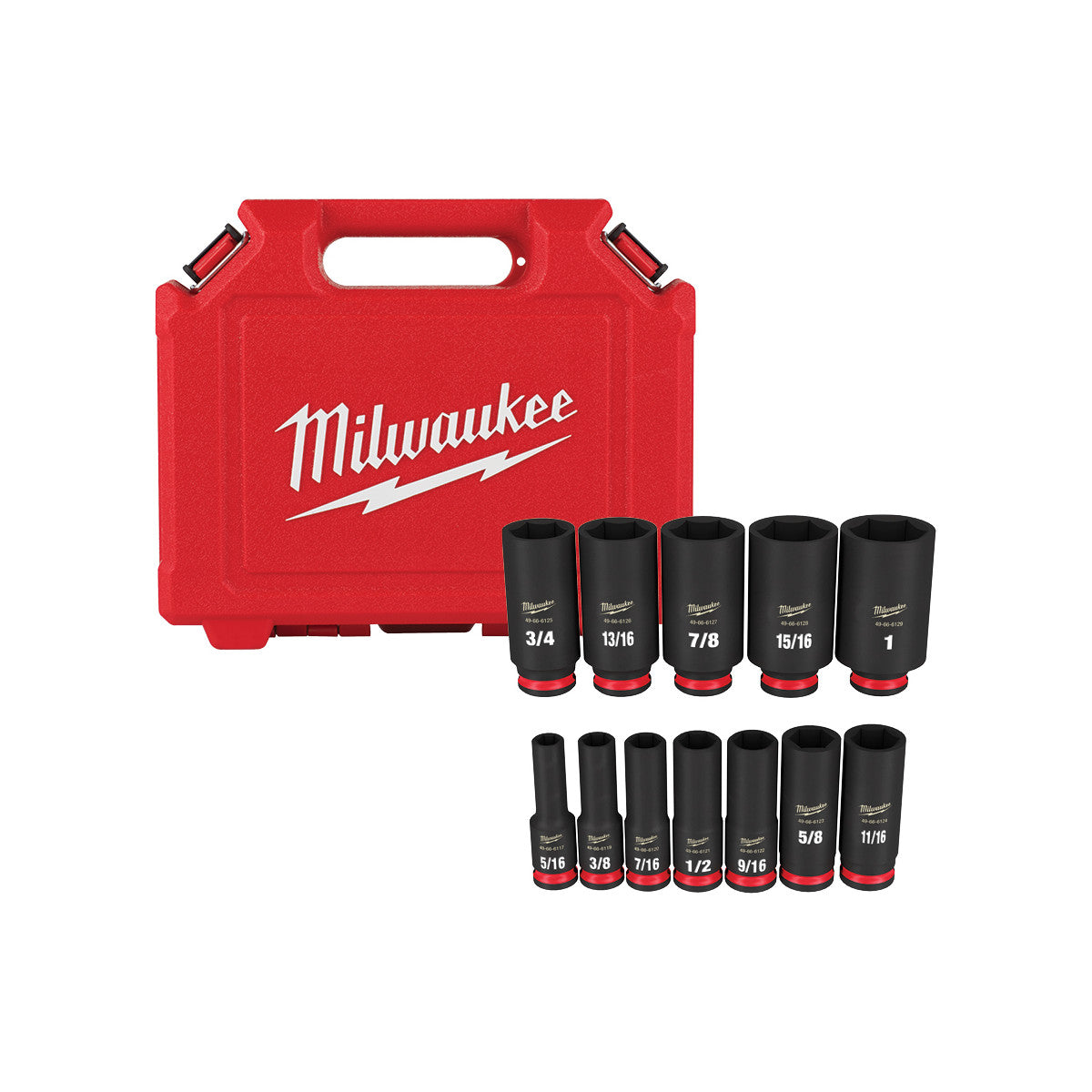 Milwaukee 49-66-7006 12-Piece SHOCKWAVE 3/8-Inch Drive SAE Deep 6-Point Impact Duty Socket Set