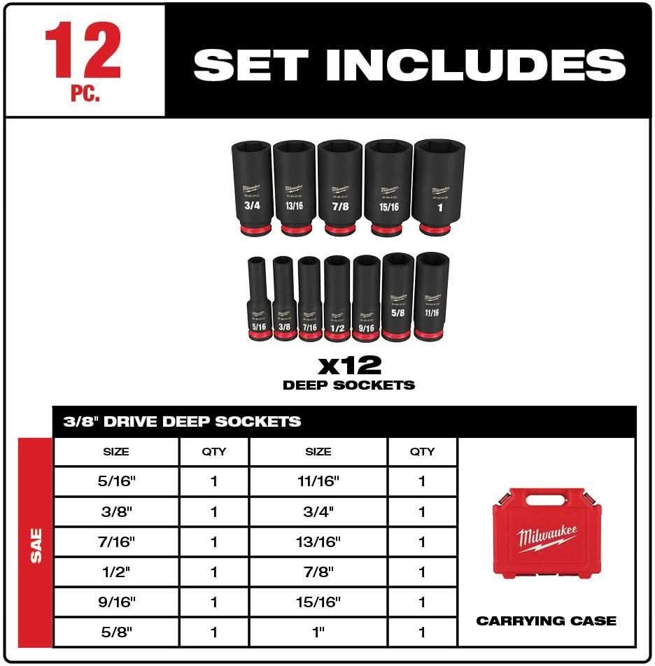 Milwaukee 49-66-7006 12-Piece SHOCKWAVE 3/8-Inch Drive SAE Deep 6