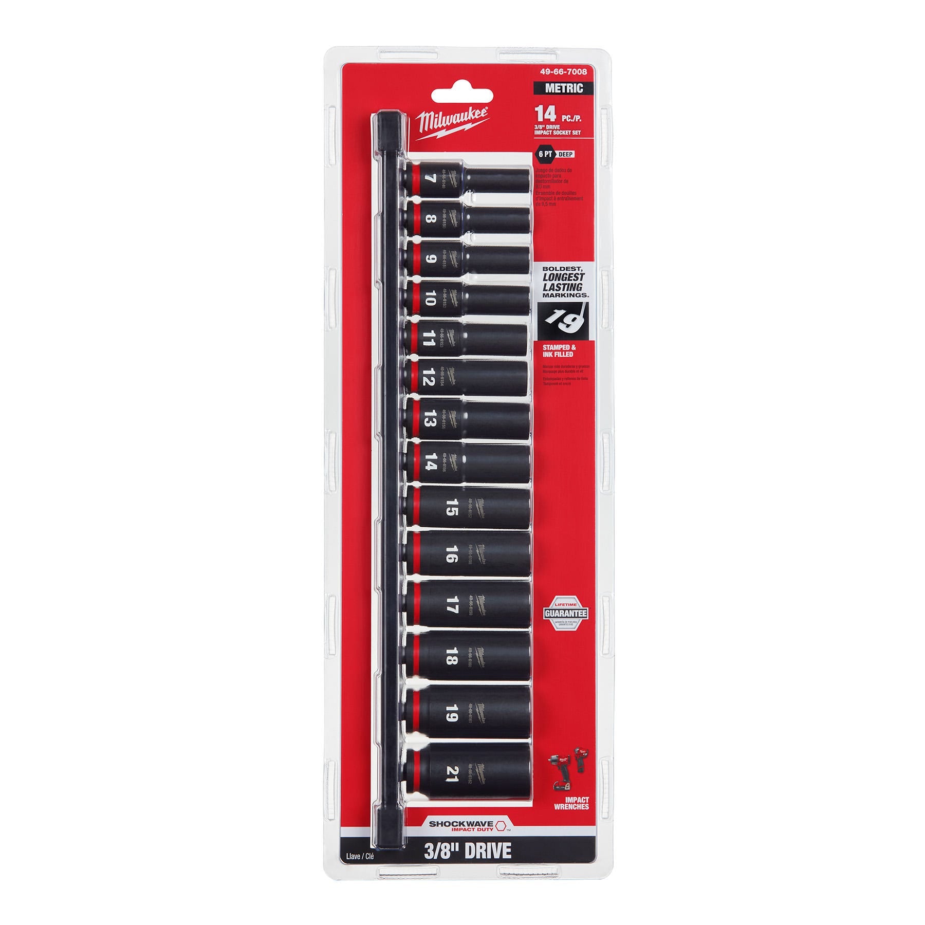 Milwaukee 49-66-7008 14-Piece SHOCKWAVE 3/8-Inch Drive Metric Deep 6-Point Impact Duty Socket Set