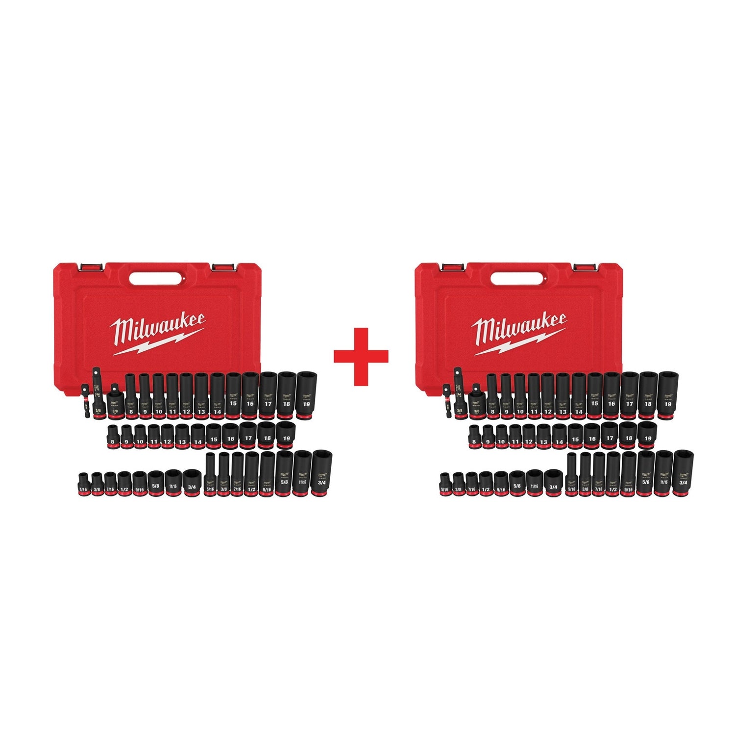 Milwaukee 43-Piece SHOCKWAVE 3/8-Inch Drive SAE & Metric Deep 6-Point Impact Duty Socket Set, 2-Pack
