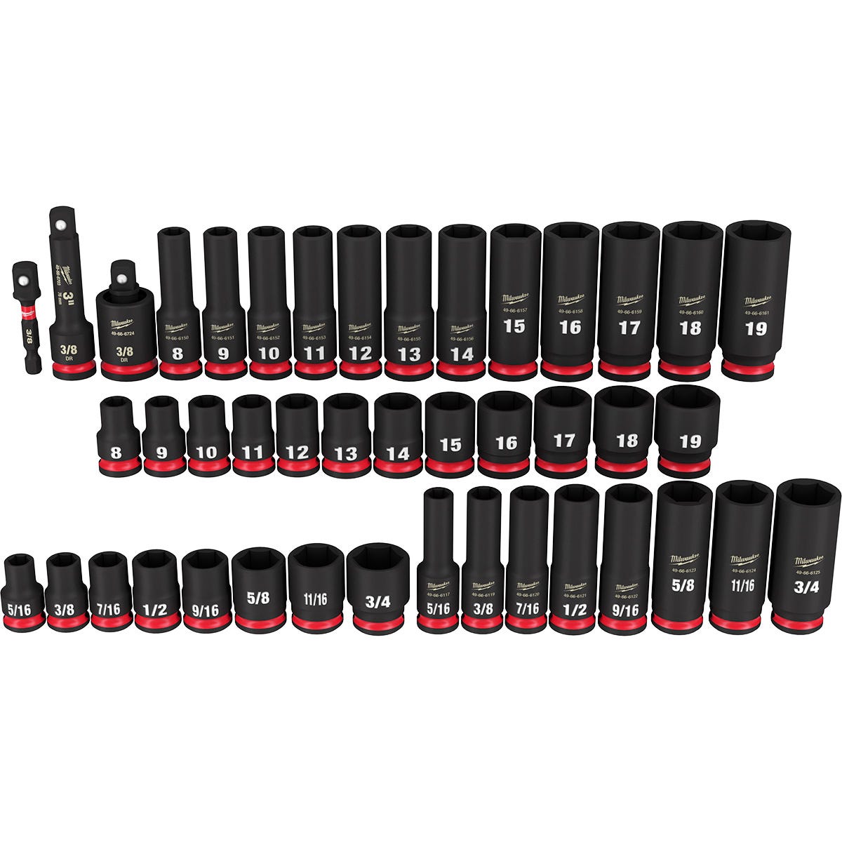 Milwaukee 49-66-7009 43-Piece SHOCKWAVE 3/8-Inch Drive SAE & Metric Deep 6-Point Impact Duty Socket Set