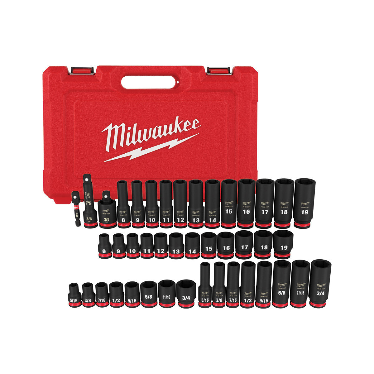 Milwaukee 49-66-7009 43-Piece SHOCKWAVE 3/8-Inch Drive SAE & Metric Deep 6-Point Impact Duty Socket Set