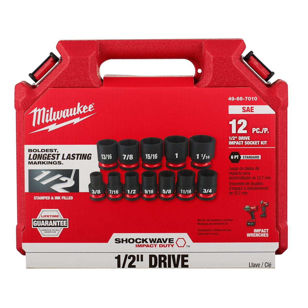 Milwaukee 49-66-7010 12-Piece SHOCKWAVE 1/2-Inch Drive SAE Standard 6-Point Impact Duty Socket Set